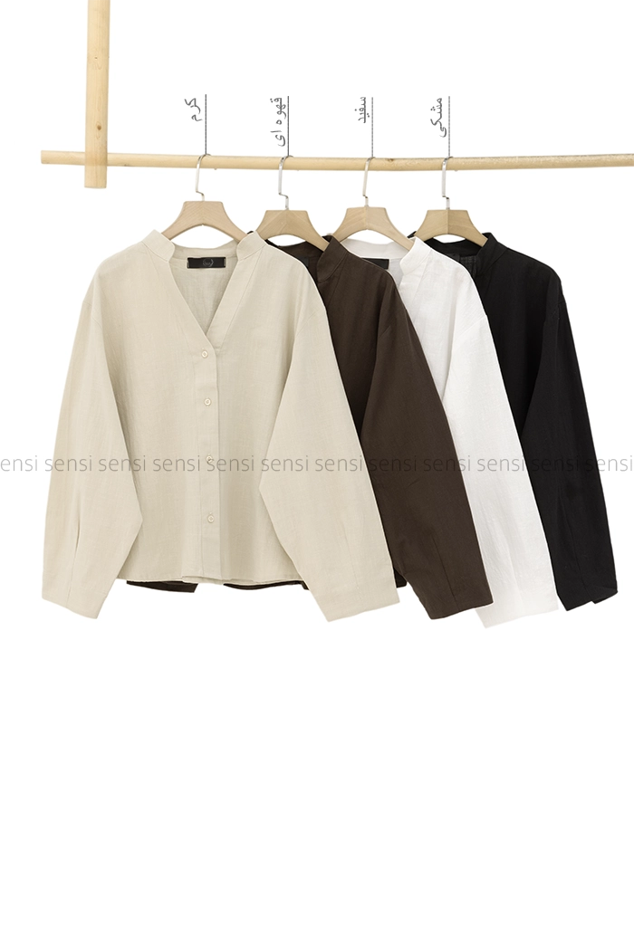 شومیز لینن یقه V کد 1005459